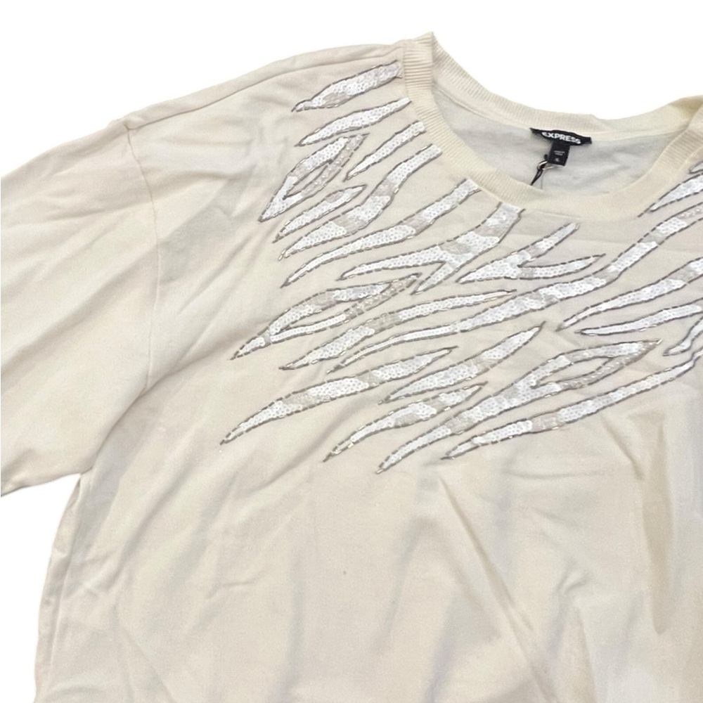 NEW Express Off White Tiger Stripe Embellished Glam Sweatshirt Sweater‎ Top XL